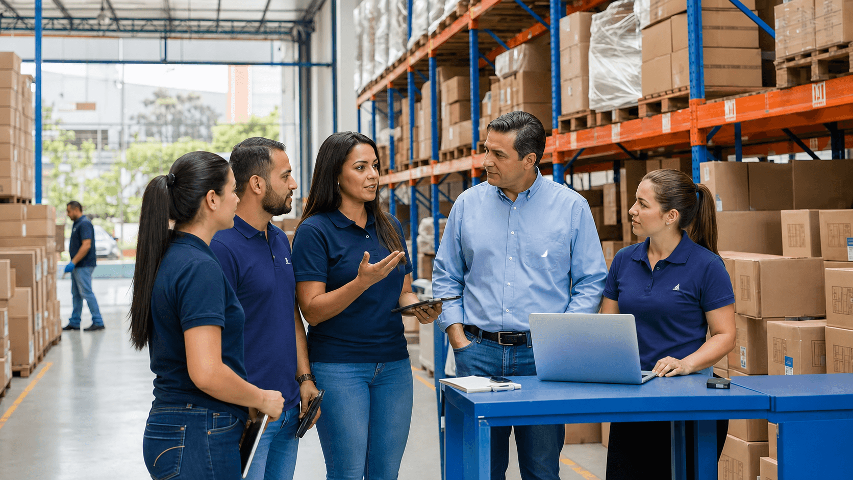 Equipo reunido en una operación logística